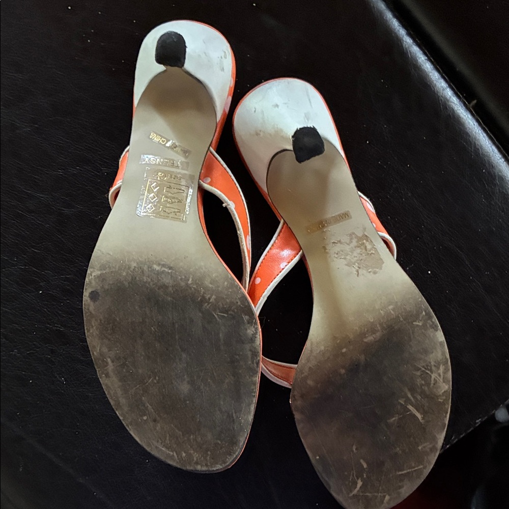 Michael Antonio Orange and White Polka Dot Sandals - Picture 3 of 4